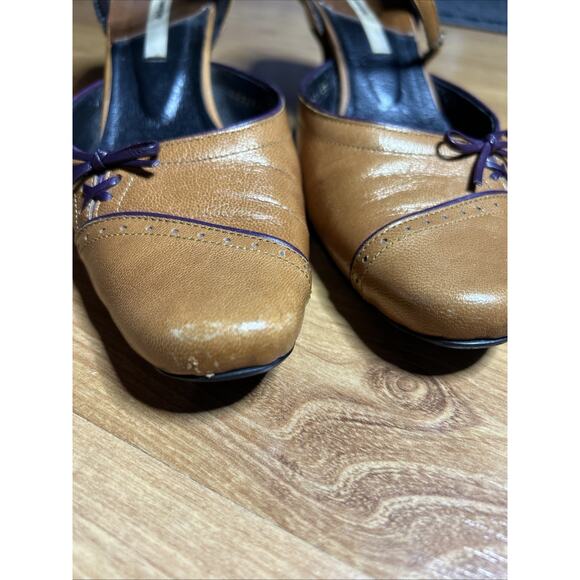 Au BANNISTER Mary Jane style heeled shoes Brown Leather Bow Chic Classic Retro - Picture 11 of 13